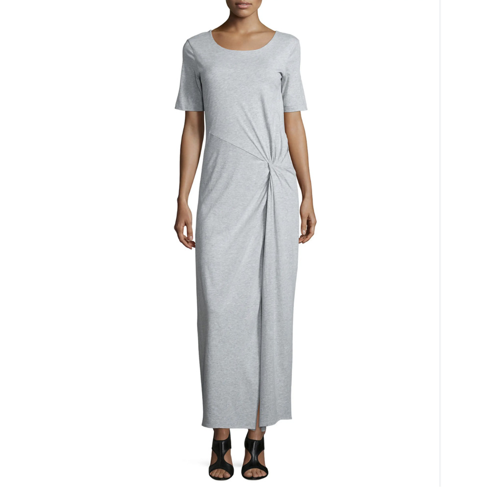 Joan Vass dress short sleeve grey jersey knit flattering ruched waist size small - Picture 6 of 6